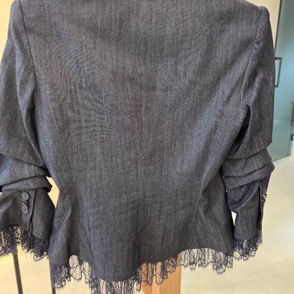 Light navy blue, cropped blazer with lace trim. - Picture 3 of 3